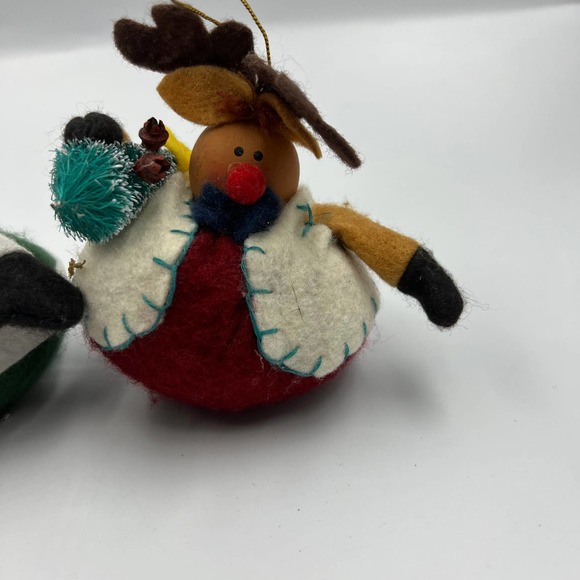 Primitive Round Plush Santa Claus Snowman Reindeer Christmas Ornaments Lot 3 - Picture 2 of 8